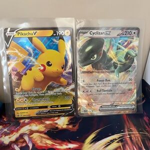 JUMBO Oversized Pikachu V and Cyclizar EX Pokémon Cards
